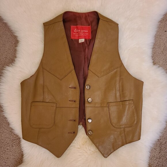 Vintage Tan Leather Lined Western Vest - Picture 1 of 10